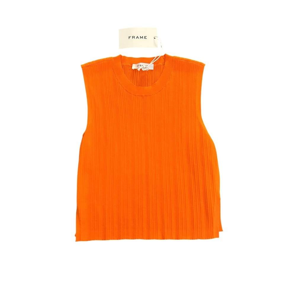 FRAME Mixed Rib Cutout Tank Bright Tangerine Orange Sleeveless Sweater (1232)